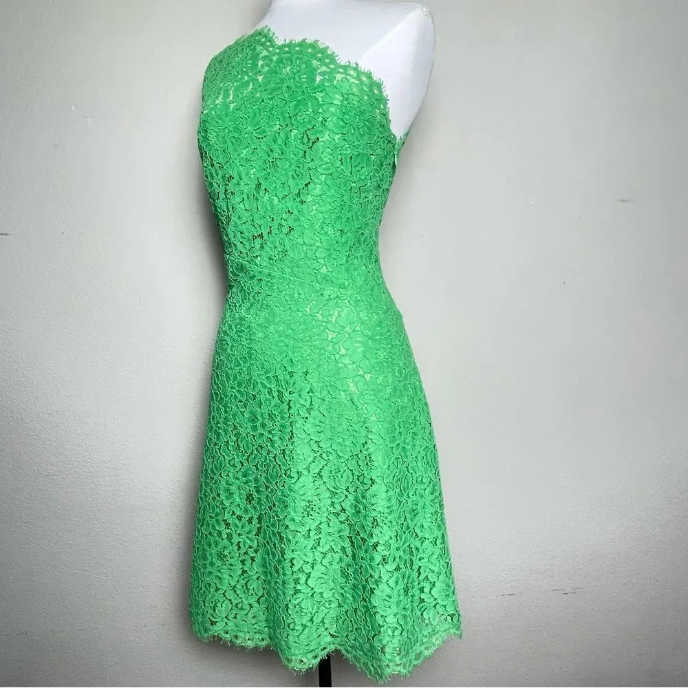 Shoshanna Lace Dress ‘Maia’ Sz: 4 | One Shoulder | Green Summer Cocktail Party - Picture 6 of 16